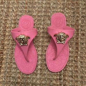 Pink Sandals with Gold Medusa Detail